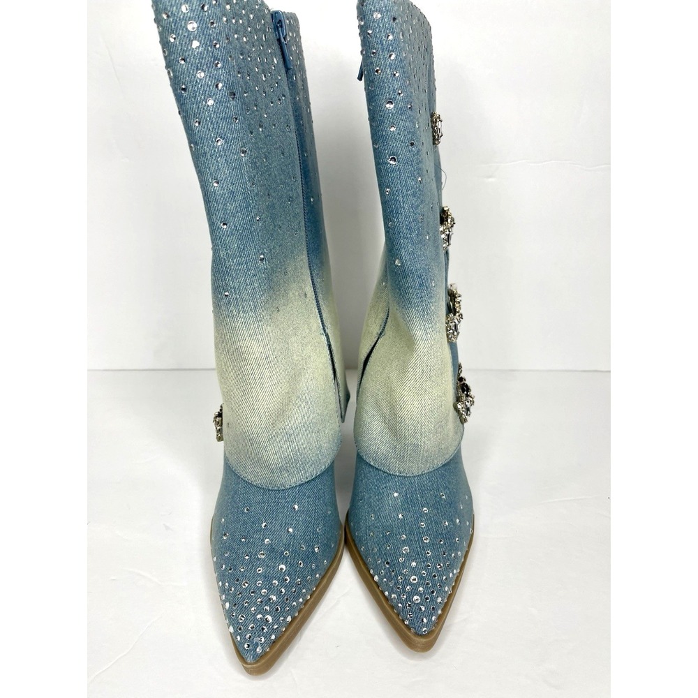 Thalia Sodi Ombre Denim Embellished Dress Boot 7.5 Boho